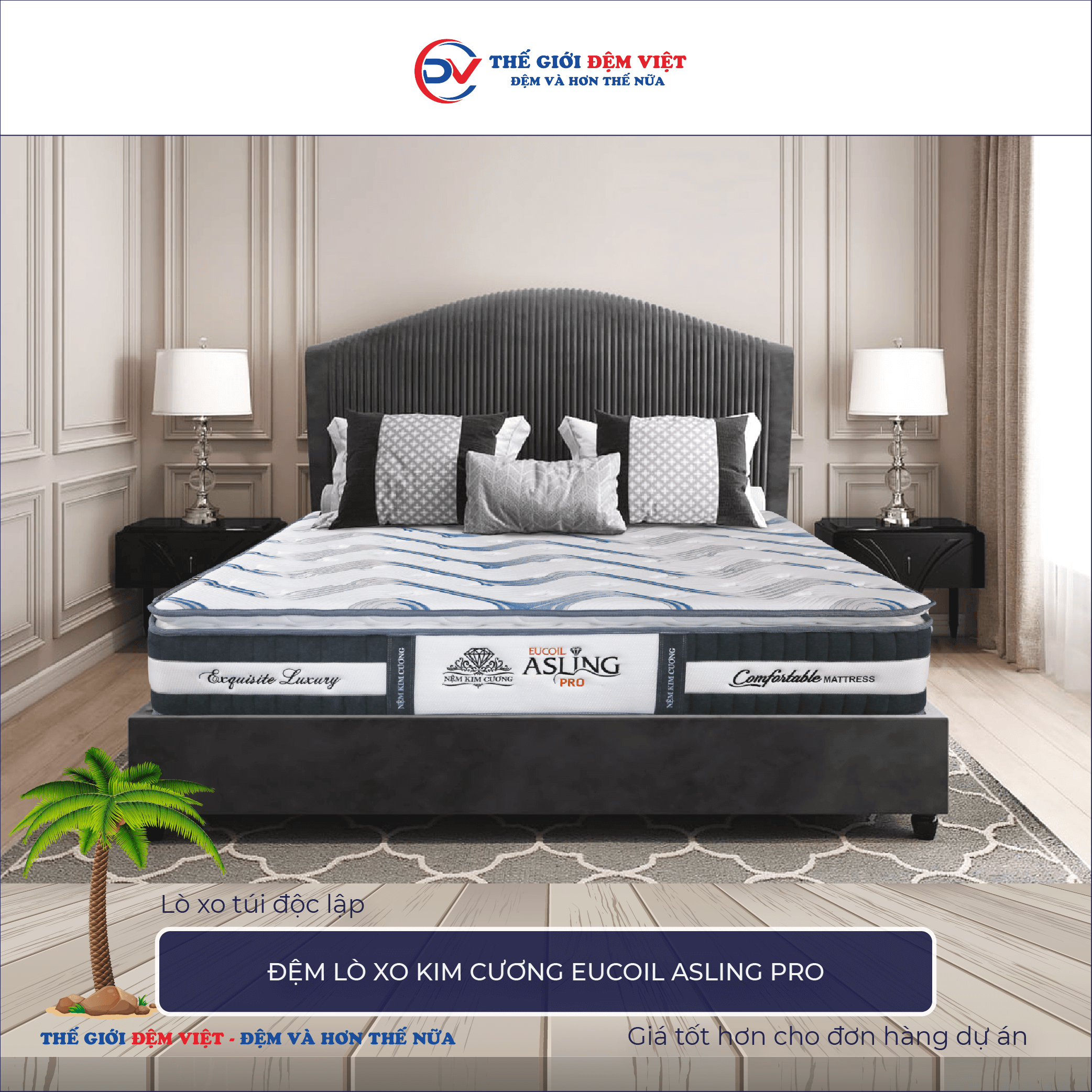 Đệm lò xo Kim Cương Eucoil Asling Pro